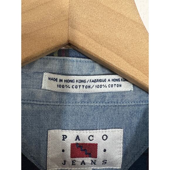 Paco Jeans Vintage Plaid Button Down Shirt Men’s XL Blue Cotton - Picture 4 of 6